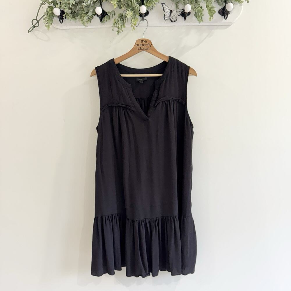 J. Crew Drop Waist Mini Tiered Black Dress Large DD7077